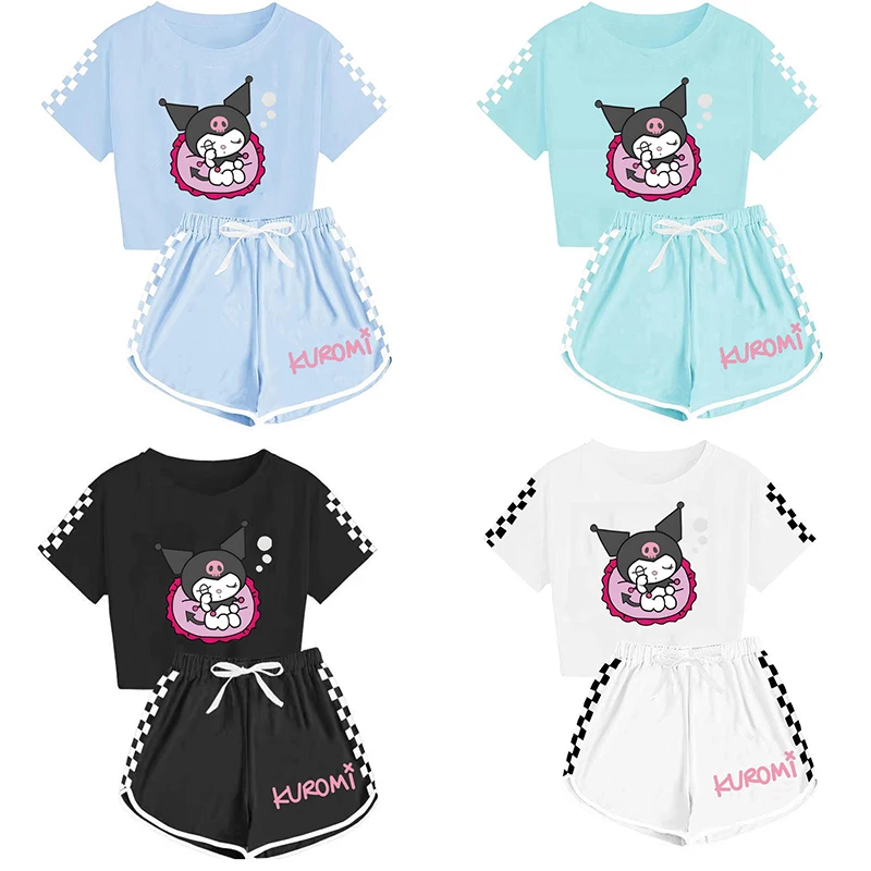 

Kawaii Sanrioed Kuromi Animation New Childrens T-shirt shorts Sports suit Cute cartoon Spring and Summer Pajamas Holiday gifts