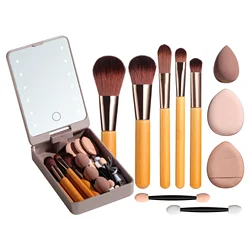 Portable Makeup Brush Set with LED Mirror Case - Ideal for Foundation, Concealer, Blush & Eyeshadow (Brushes)