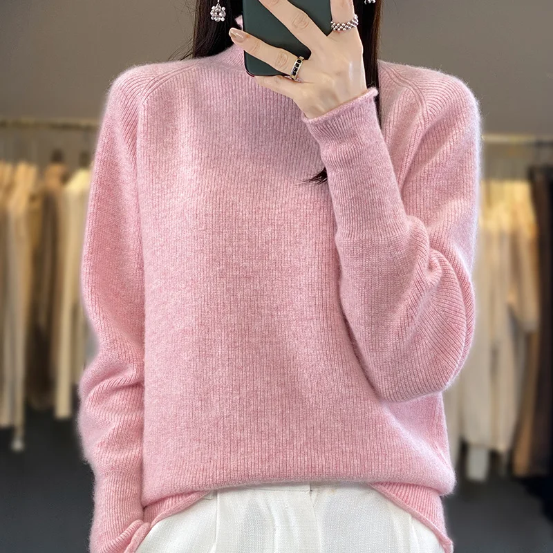

Thick Women Sweater 100% Wool Pullovers Long Sleeve Thicker Cashmere Knitwear 2023 Winter Female Jumpers DR01