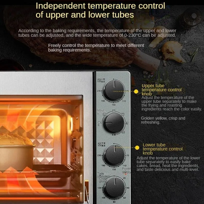 32L Oven 4 Levels Built-in Oven Light Upper and Lower Independent Temperature Control Time Setting Multi-function Hot Air Oven 3