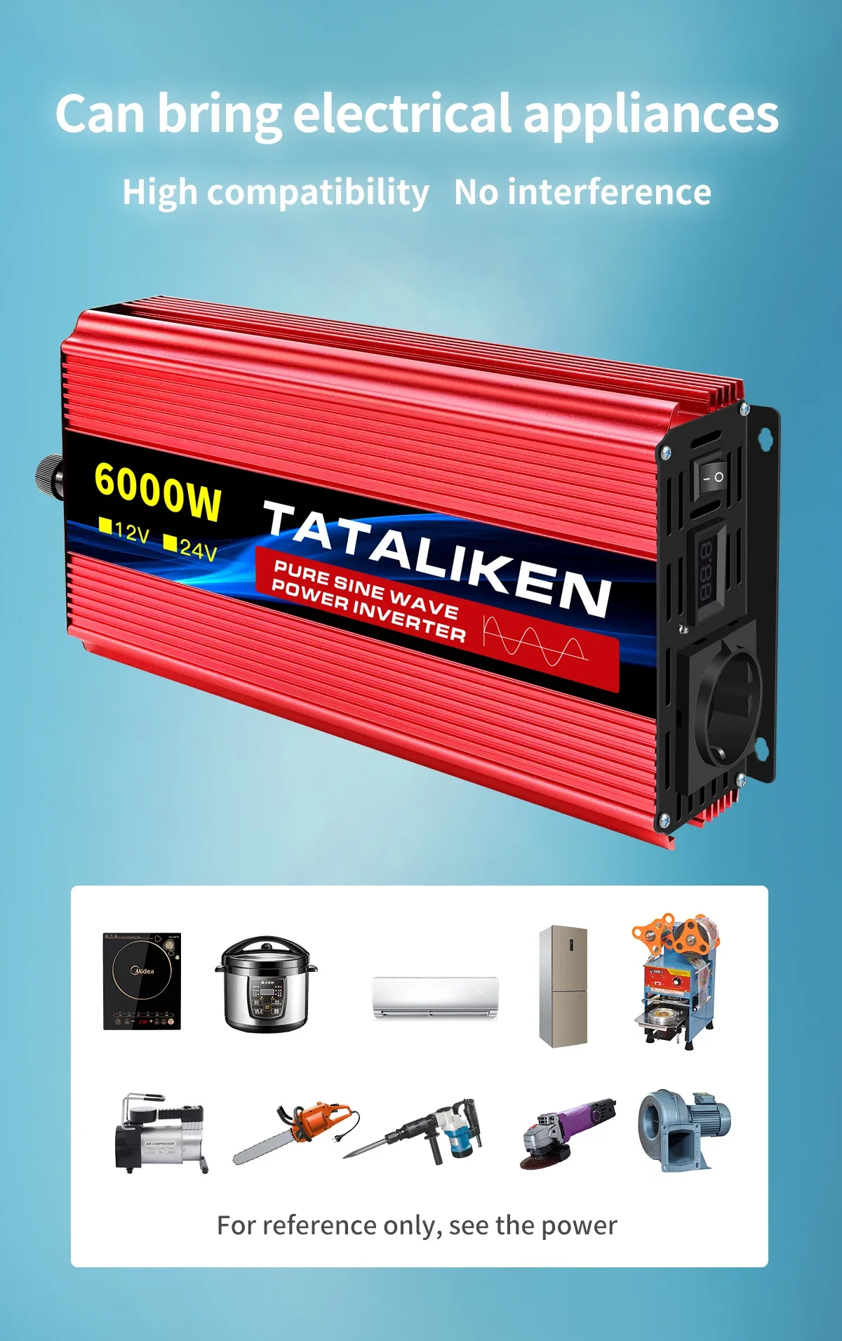 inverter 24v 220v onda sinusoidale pura 3500w Convertitore inverter solari con presa LED UE - immagine 3
