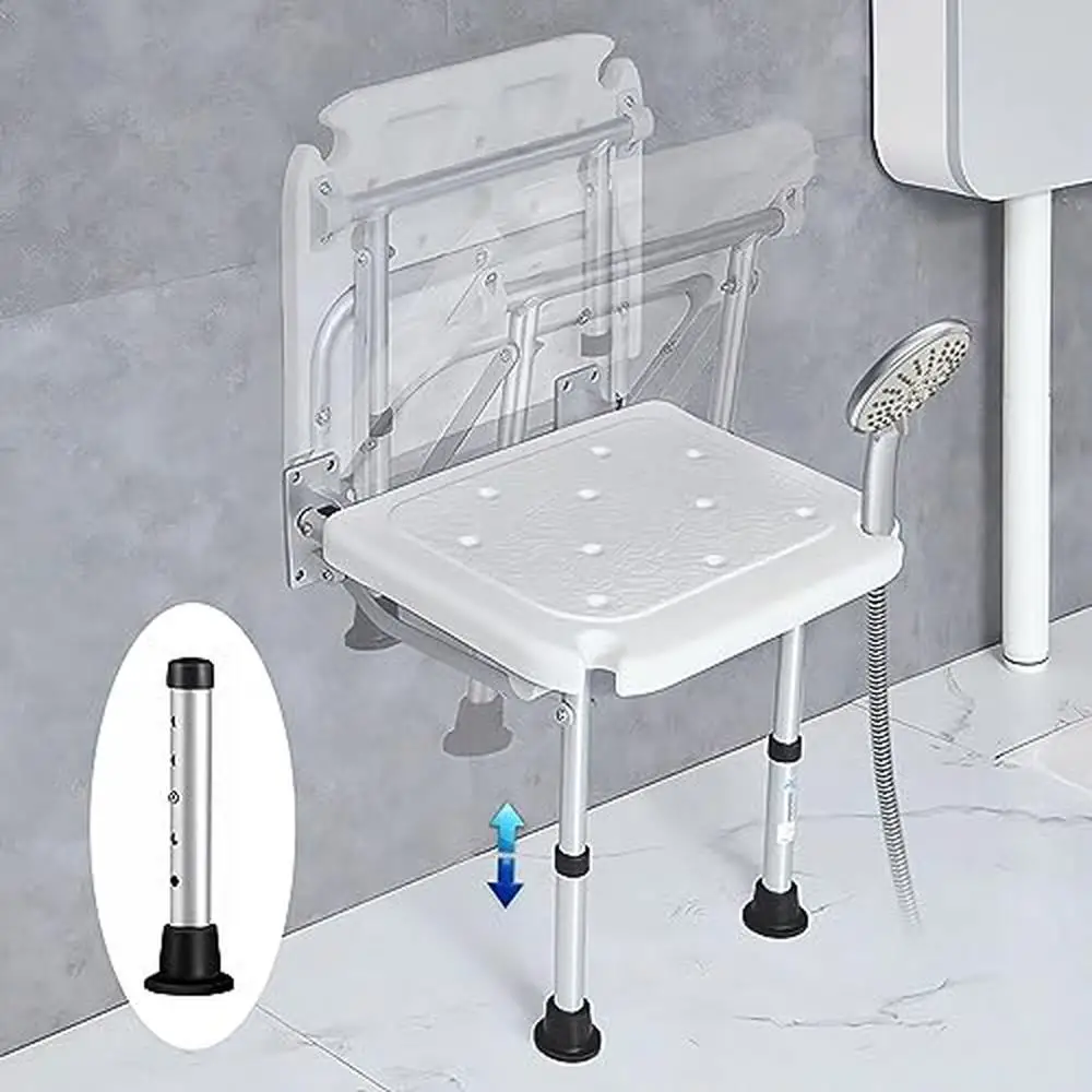 Adjustable Height Folding Shower Seat Wall Mounted Bath Bench Stool Elderly Handicap Pregnant Women Stylish & Convenient Space 2