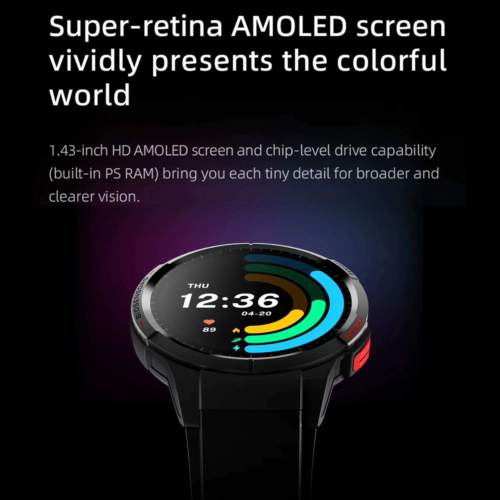 Mibro Watch GS ����Ʈ��ġ, GPS 1.43 ��ġ AMOLED ��ũ��, ���� �ɹڼ� SpO2 �����, 5AMT ��� �������� ����Ʈ ��ġ