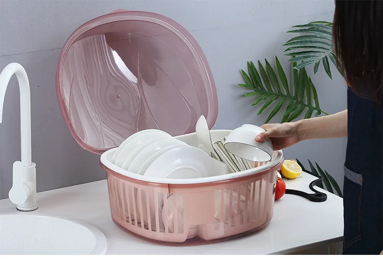 Kitchen Dish Rack with Cover Drainer Rack with Lid