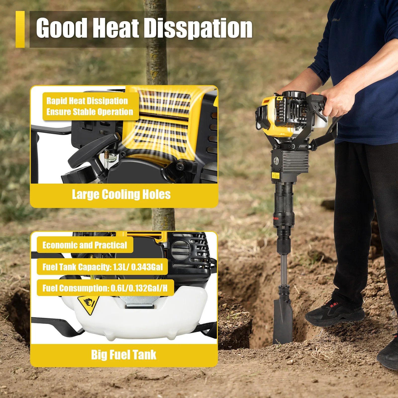 2 Stroke 52cc Portable Garden Tree Digger 6500r/min for Tree Ball Lifting,Dig Holes and Root Cutting in Gardens Farms 4