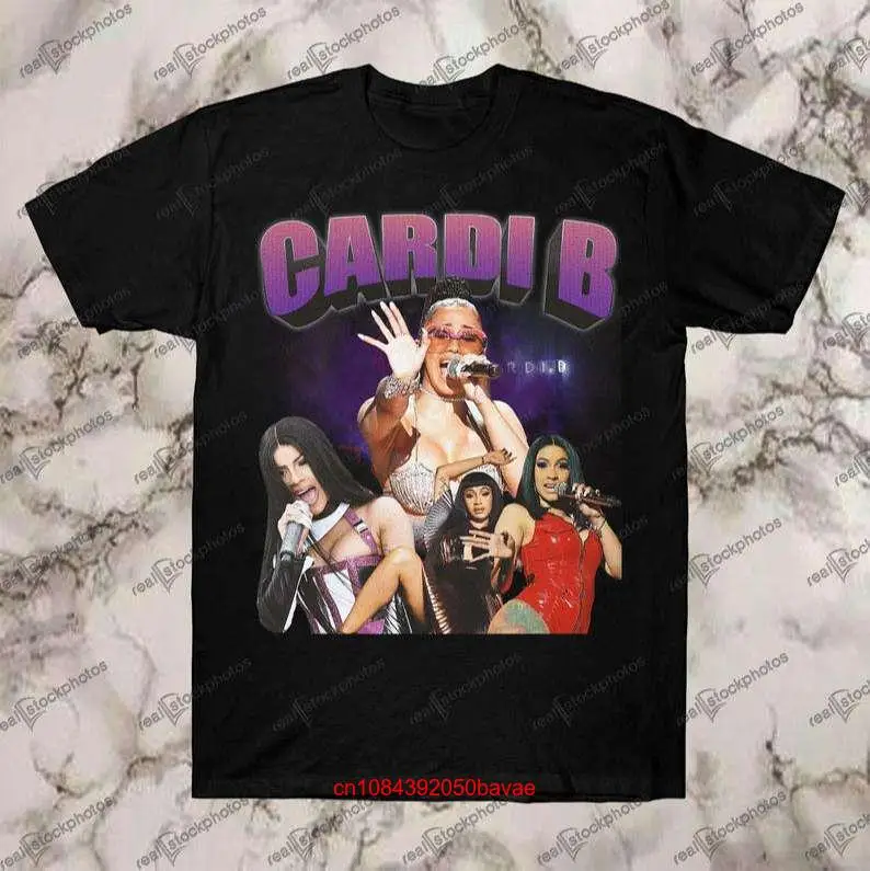 Фото Винтажная Футболка Cardi B в стиле ретро с длинным или коротким рукавом №1