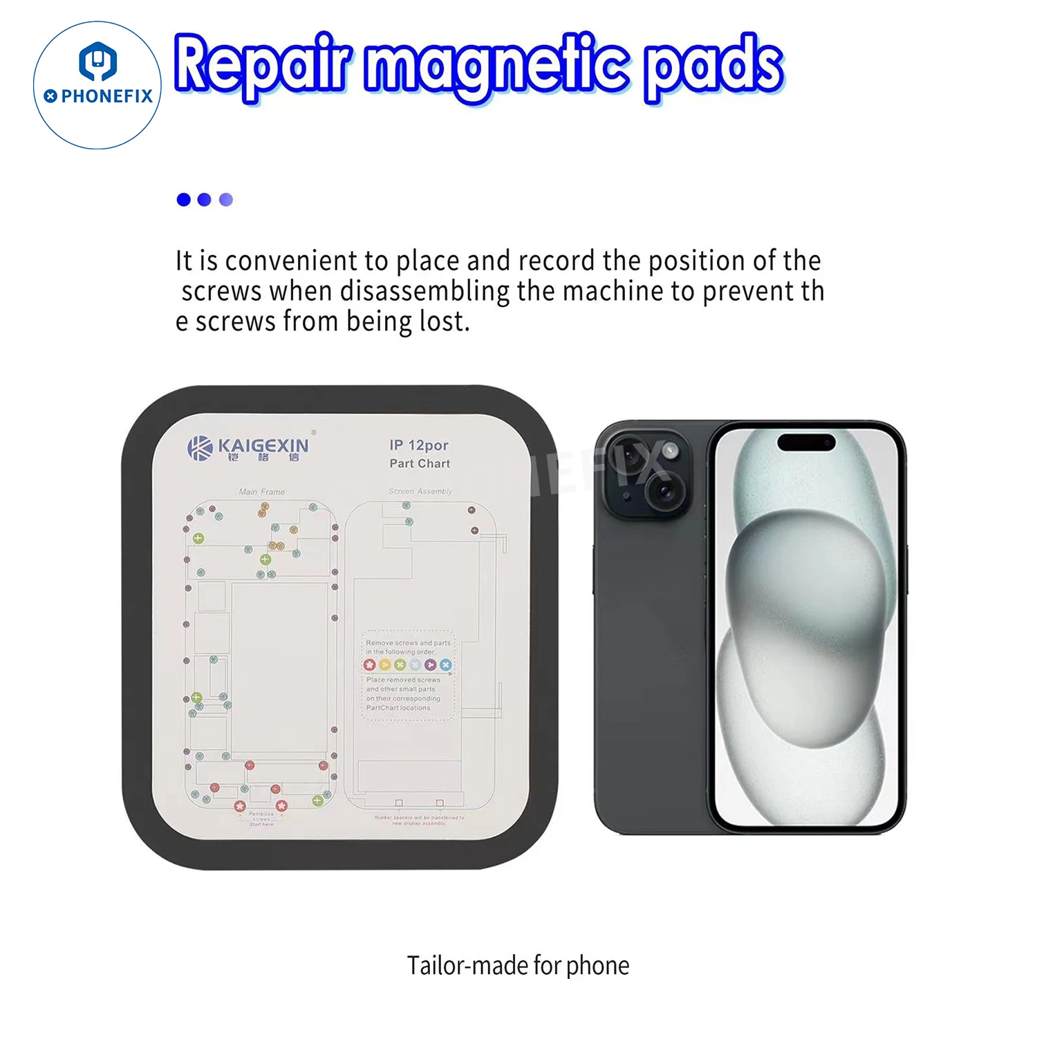 

15pcs Magnetic Screw Mat Guide Pad Phone Part Chart for iPhone 6 6P 6S 6SP 7 7P 8 8P X XS MAX XR 11 11Pro Max Screw Maps Pad