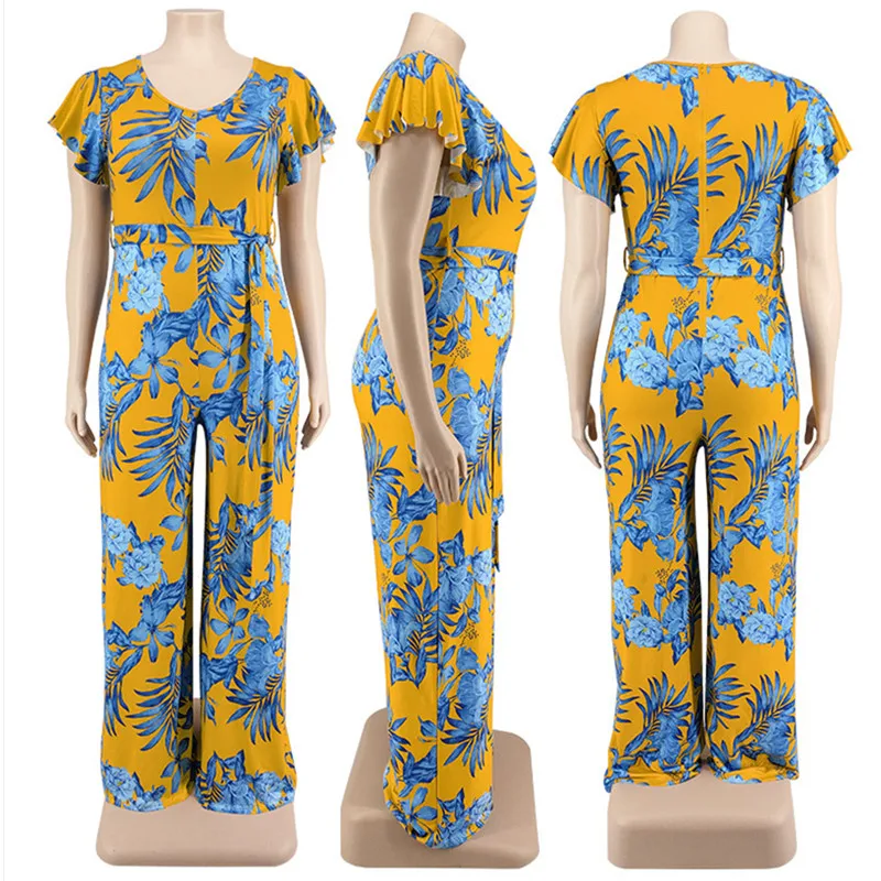 Wmstar Women's Jumpsuits Plus Size 5XL One Piece Outfits Office Lady Short Sleeve Print Bodysuit Summer Wholesale Dropshipping