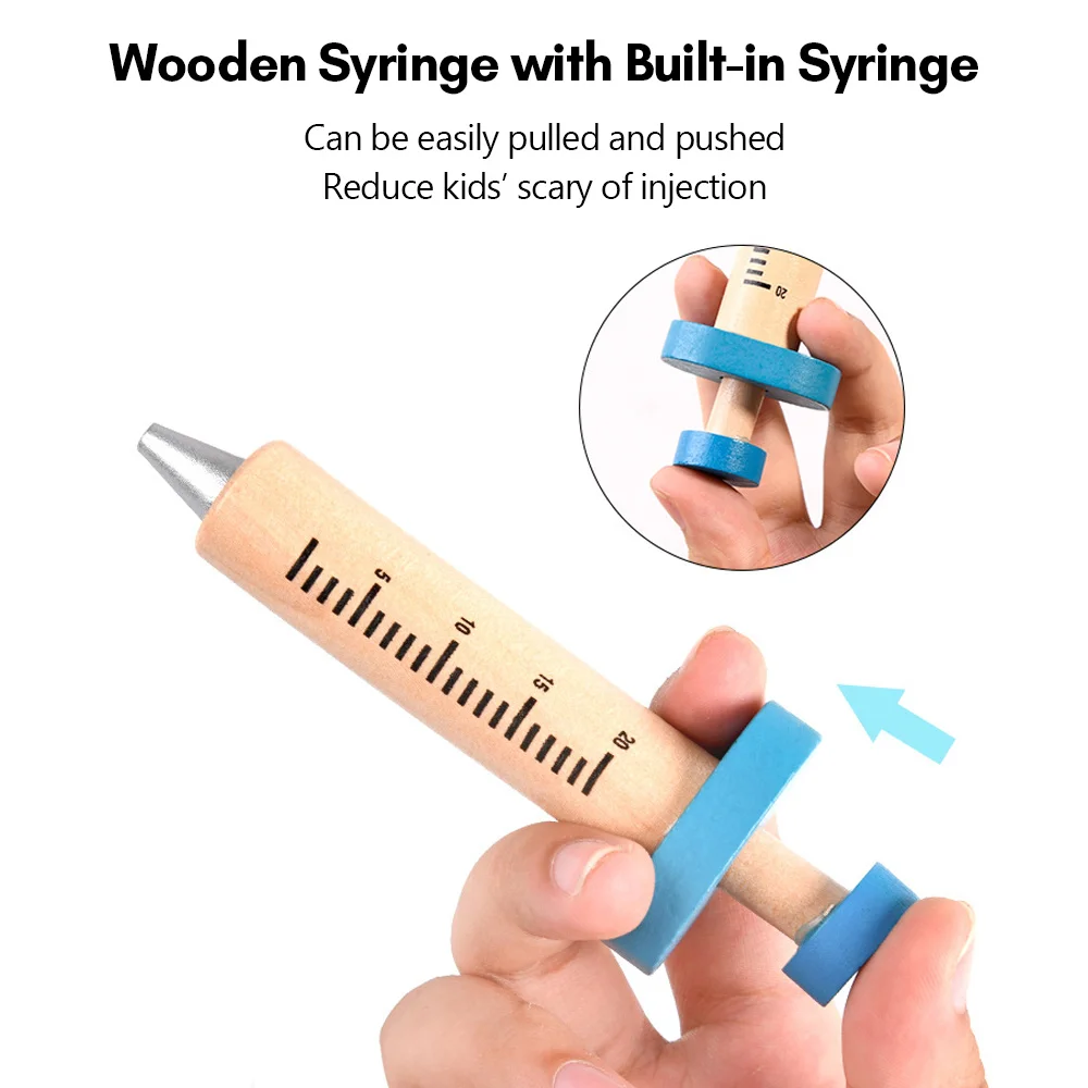 Kids Realistic Dentist Doctor Kit Pretend Play Wooden Toy Set with Stethoscope Thermometer Tooth Model Dental Probe Dental