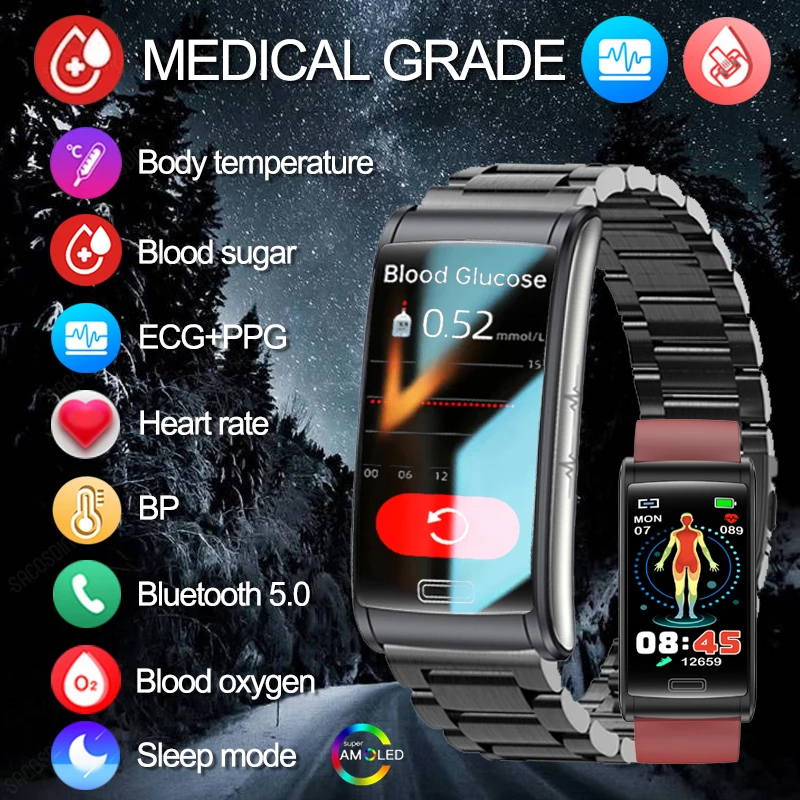 

2023 New Health Blood Sugar Smart Bracelet IP68 Waterproof Sport Smartwatch ECG Blood Pressure Heart Rate Smart Watch For Xiaomi