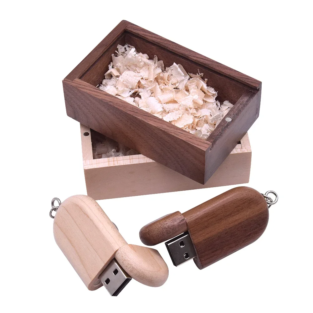 패션 메이플 USB 나무 상자 호두 Pendrive 키 체인 Usb 플래시 드라이브 4GB 8GB 16G 32GB Usb 스틱 2.0 웨딩 메모리 선물