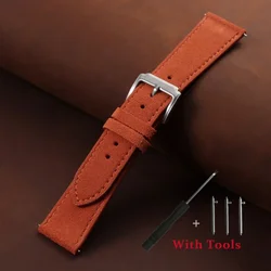 Universal Vintage Suede Leather Watch Strap with Quick Release and Tool - 22mm (Orange)