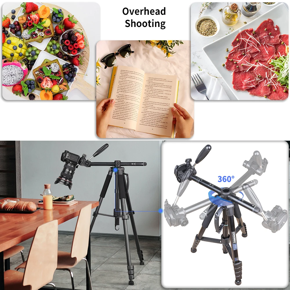 INNOREL RT20H 전문 경량 여행용 알루미늄 삼각대(조절 가능한 헤드 포함) 카메라 폰용 수평 3-in-1 스탠드
