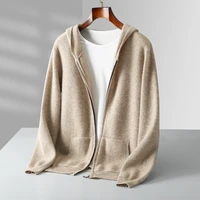 Autumn/Winter Men's 100% Merino Wool Open Cardigan Heavyweight Zipper Knitted Sweater Men's Woolen Coat Men's 1