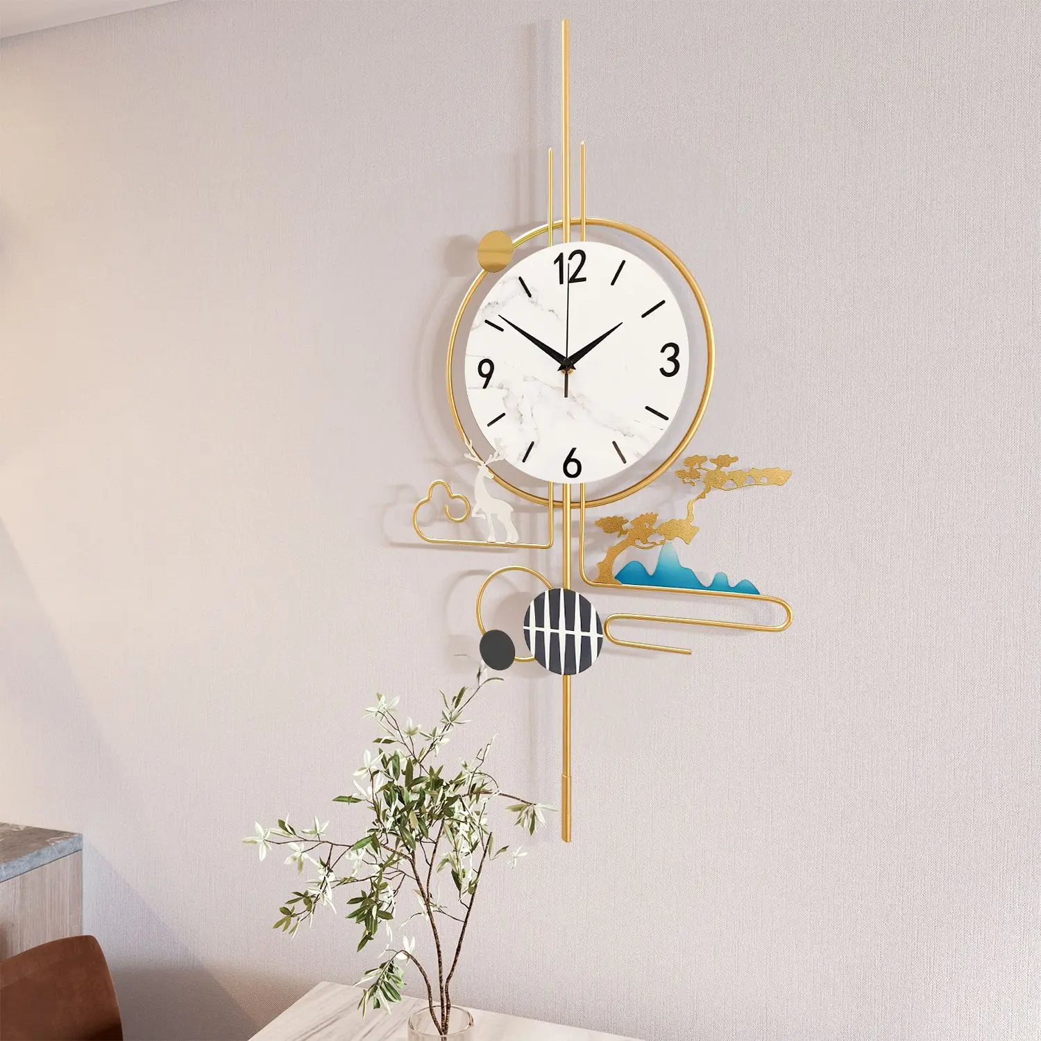 

New creative living room, stylish appearance, wall-mounted artwork, light luxury clock, simplatmospheric clock, wall clock
