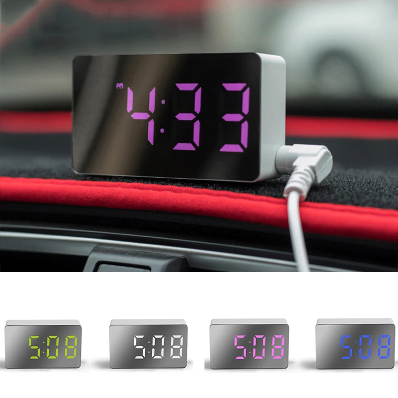 Orologio da tavolo a specchio digitale USB con sveglia e funzione snooze, visualizzazione dell'ora notturna a LED, luce da tavolo, decorazioni per la casa, regali per bambini_voghion.com