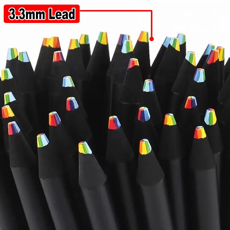 8Pcs 12Pcs Set Black Wood Rainbow Colored Pencil Multicolor 5.0mm