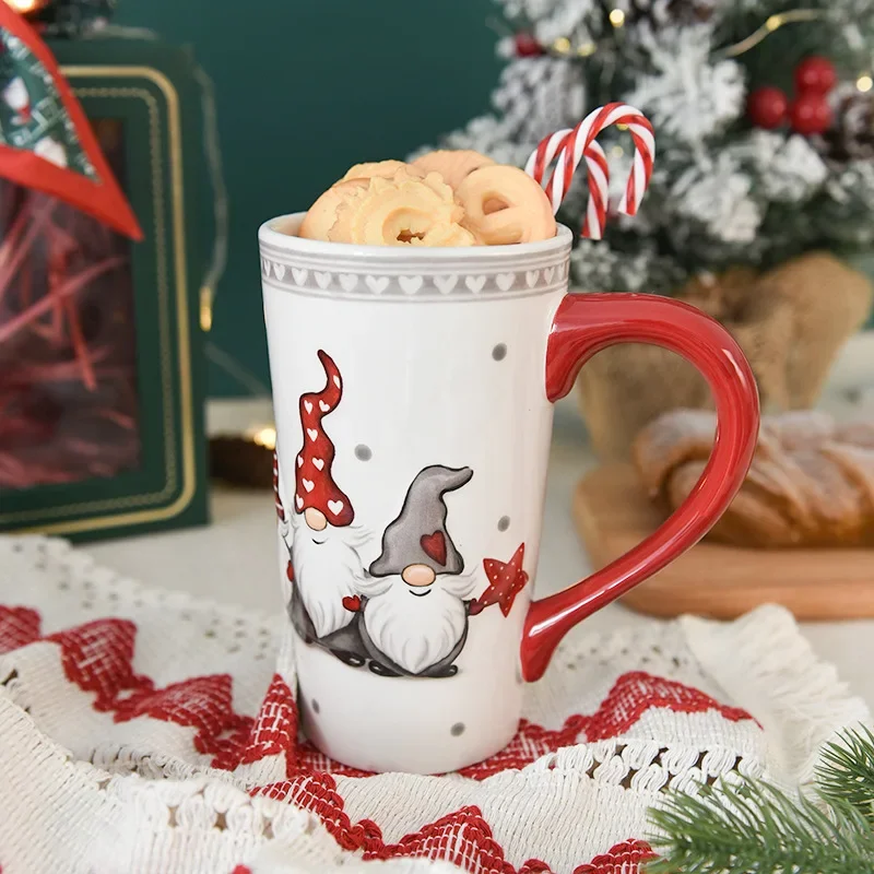 

Nordic Ceramic Christmas Mugs Large Capacity Mugs Coffee Cups Embossed Design Milk Breakfast Water Cup Office Afternoon Tea Cup