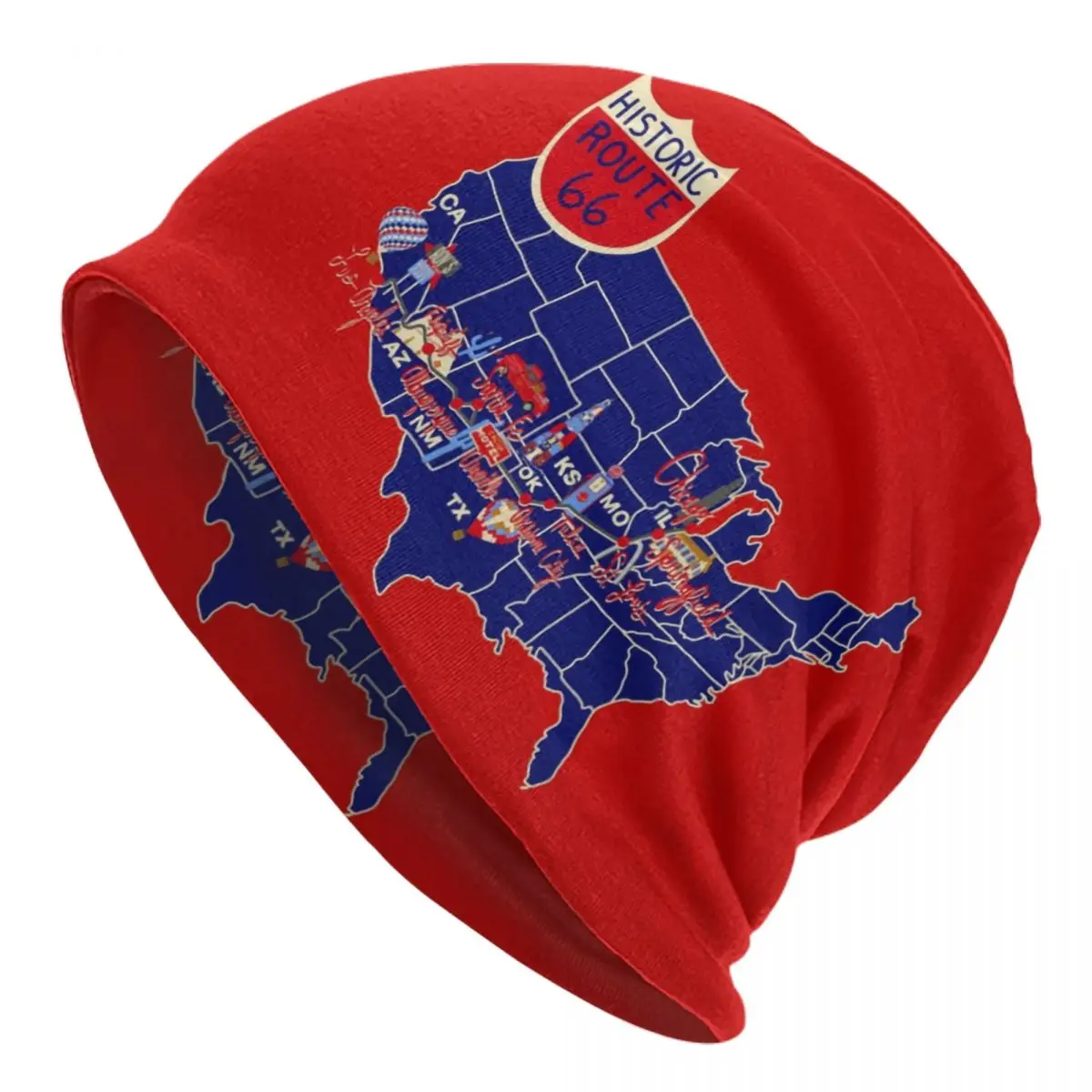 

Historic Route 66 Map Bonnet Hats Cool Knit Hat For Men Women Winter Warm USA Highways Skullies Beanies Caps