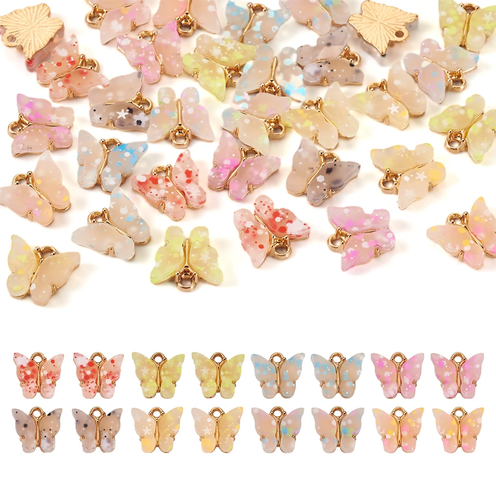 

32Pcs Colorful Acrylic Butterfly Charms Animal Pendants with Sequin For Jewelry Making DIY Necklace Bracelet Accessories Finding