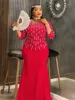 Plus Size Dresses for Woman Elegant Party Solid Color Diamond Long Evening Dresses Maxi Long Sleeve Dress Wholesale Dropshipping