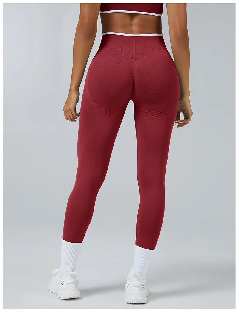 Frauen Nahtlose Gym Einfarbig Sport Hosen Weiß Rand Taille Enge Hohe Taille Hüfte Heben Hosen Lauftraining Leggings – Detail 1