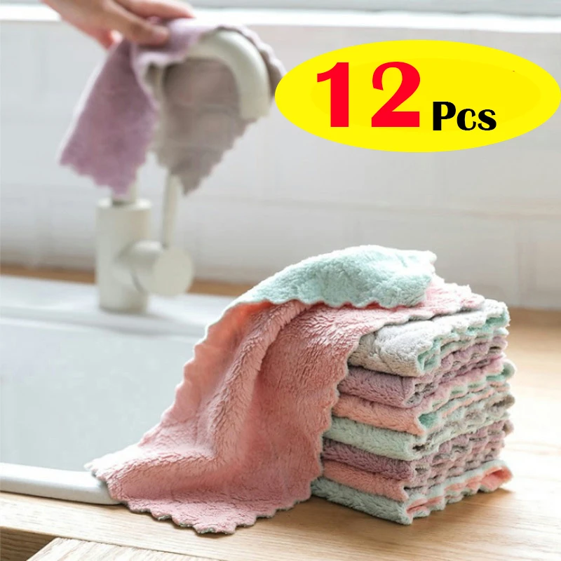 

12PCS Super Absorbent Microfiber Kitchen Dish Cloth High-efficiency Tableware Household Cleaning Towel Kitchen Tools Gadgets