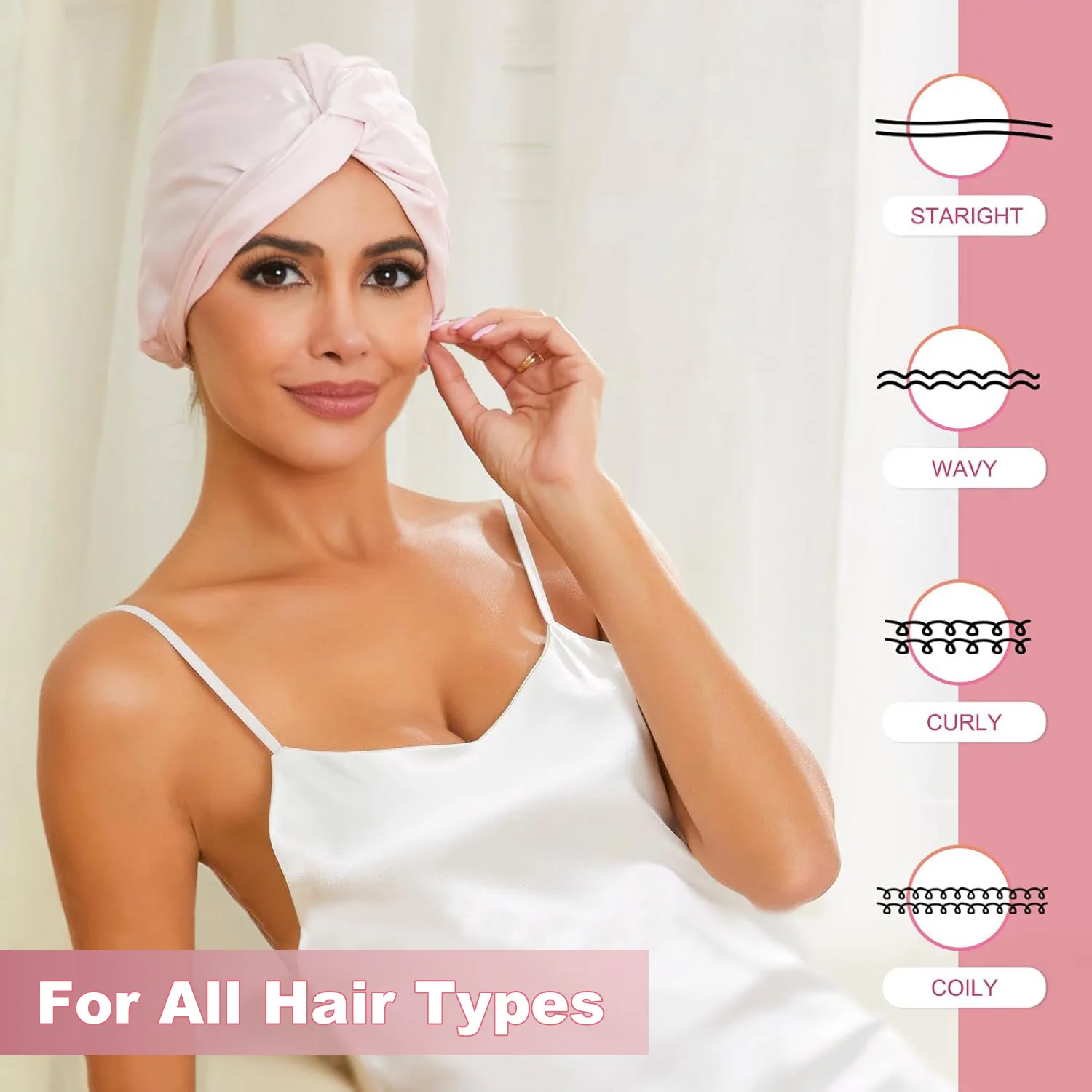 Damen Satin Imitation Seide Turban Hut weiche Stretch Doppels chicht seidige Nachtschlaf kappe Motorhaube Chemo Hut Haar gummis 2St – Detail 5