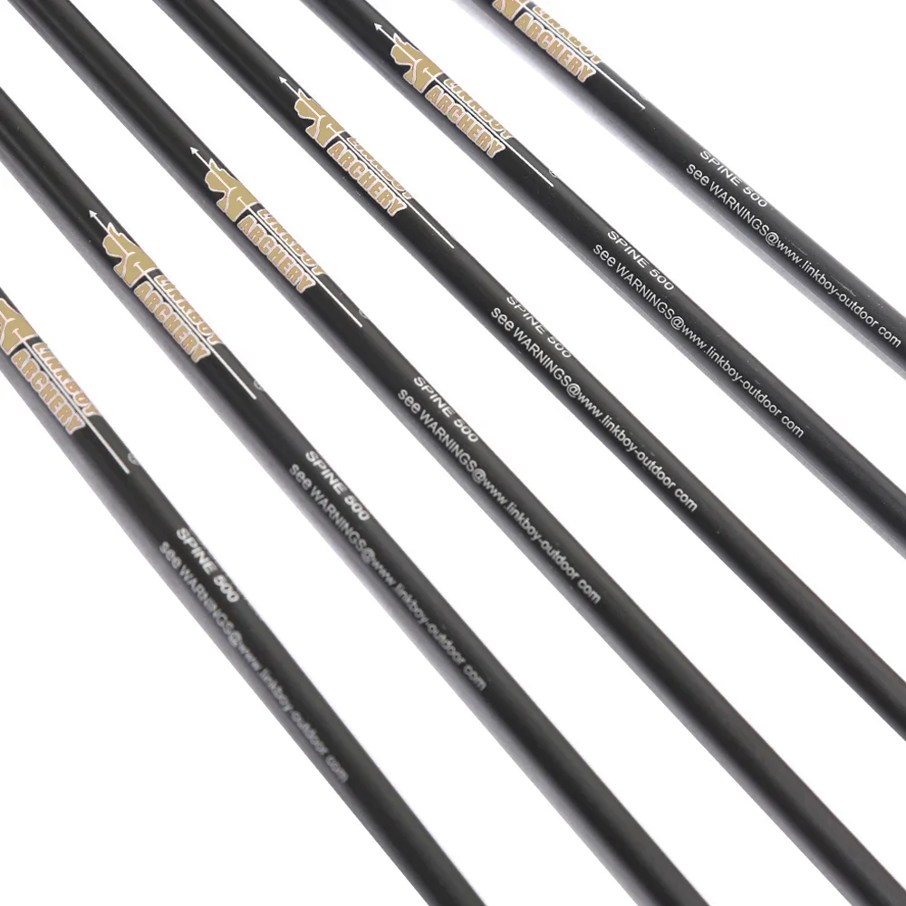 Linkboy-Archery Pure Carbon Shaft Spine for Compound, Traditional Bow Hunting, 300, 340, 400, 500, 600, 700, 800, ID6.2mm, 12Pcs