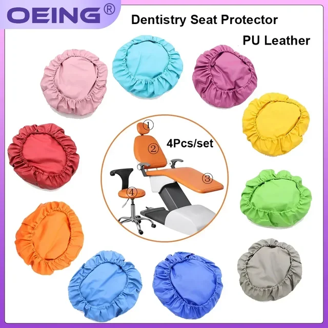 4Pcs/Set Dental PU Leather Unit Dental Chair Seat Cover Chair Cover Elastic Waterproof Thicken Protective Case Protector