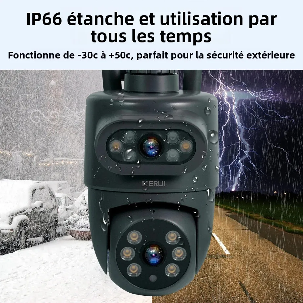 KERUI Caméra IP WiFi extérieure 10MP 5K HD à double objectif Tuya Smart PTZ Sécurité domestique sans fil CCTV Surveillance vidéo humaine_voghion.com