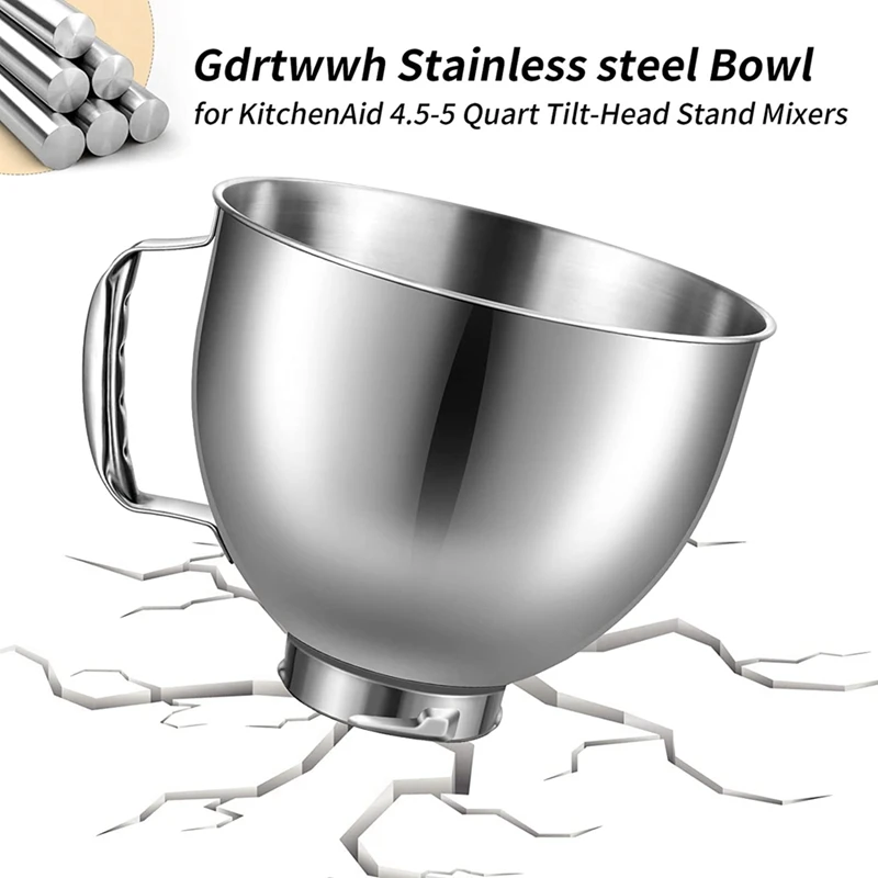 Mixer Bowl 1 Piece Stainless Steel Mixer Bowl For Kitchenaid Classic&Artisan Series 4.5-5 Quart