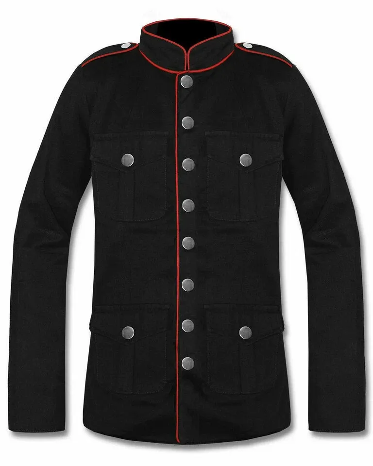 Men’s Gothic Officer Jacket | Black Coat with Red Accents