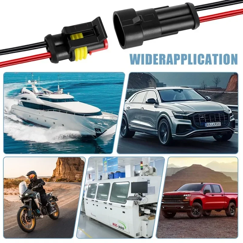 Waterproof 2-Pin Electrical Connector Plugs with Wire for Vehicles and Marine Use
