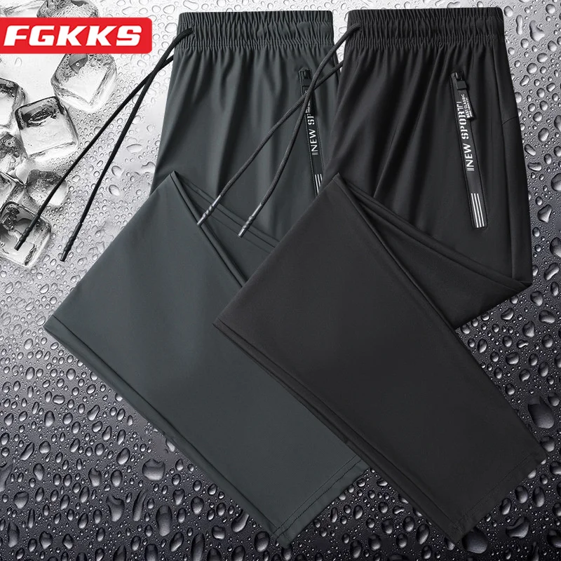 

FGKKS 2023 Outdoor Casual Pants For Men Solid Color Ice Silk Slim Pants High Quality Design Stretch Trend Casual Pants For Men