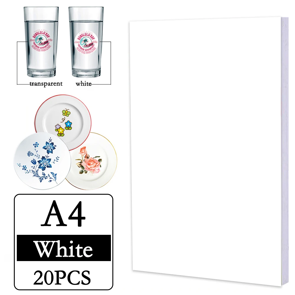 A4 10/20 قطعة من ورق نقل مائي بالليزر أبيض وشفاف ل...