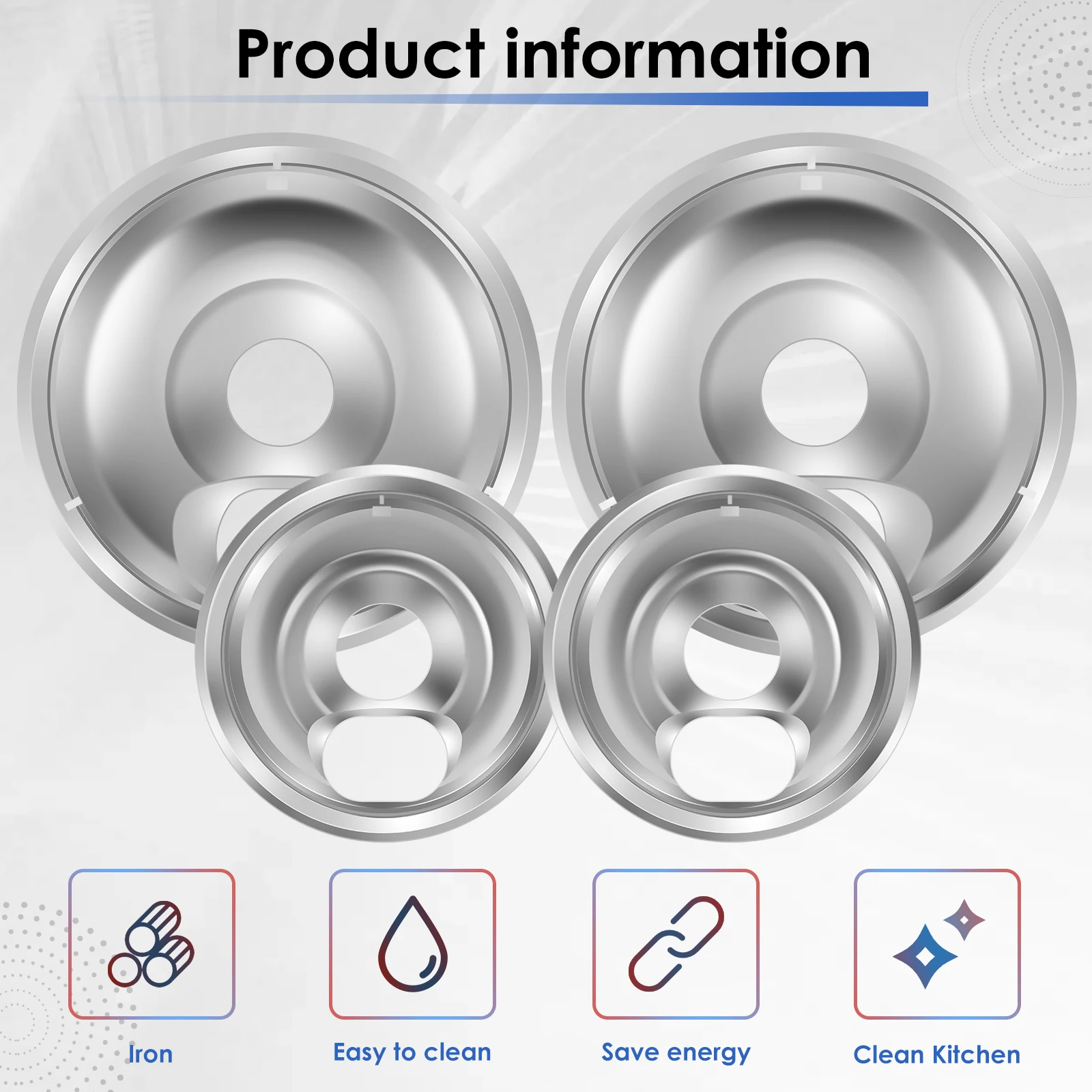 Description Picture 2 of item4Pcs Drip Pans Set with Chrome Coating Heat Resistant Drip Pan Round Stove Drip Pans Electric Stove Burner Drip Pans for Kitchen