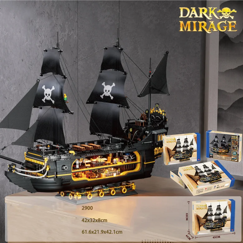 

LOZ Shadow Phantom Caribbean Pirate Ship Mini Diamond Building Block Figures Model Construction Bricks Toy Collection With Light