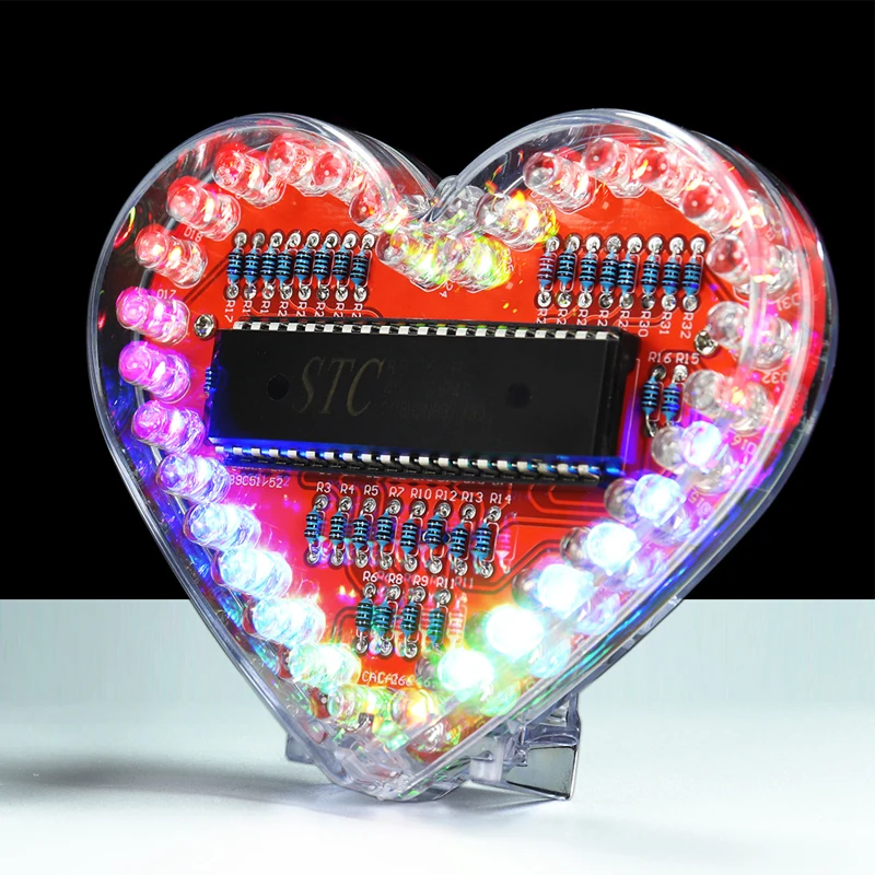 Multi-color LED Heart Shaped Flowing Light DIY Electronic Kit RGB Love Heart Soldering Practice Kit