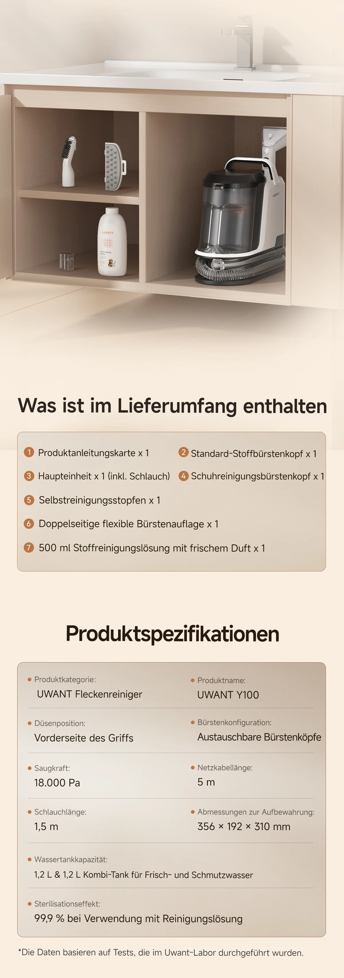 Uwant Y100 18KPa Teppichreiniger mit Sprühbürste, tragbare Saugmaschine zur Reinigung von Sofa, Auto, Schuhen, Tierhaaren und zur Geruchsbeseitigung, selbstreinigend – Detail 13