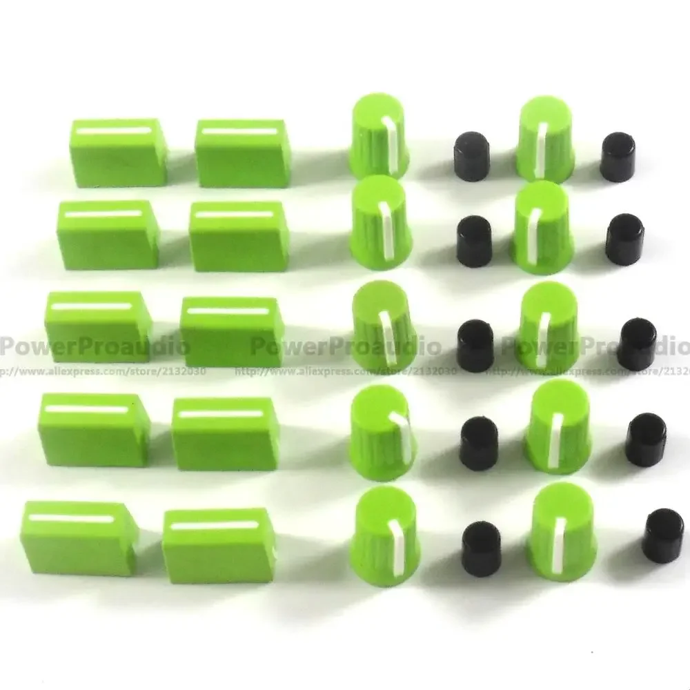 10PCS Rotary Knob+10PCS Fader Cap For Rane Mixer TTM 57 61 62 64 68 (green with white line )