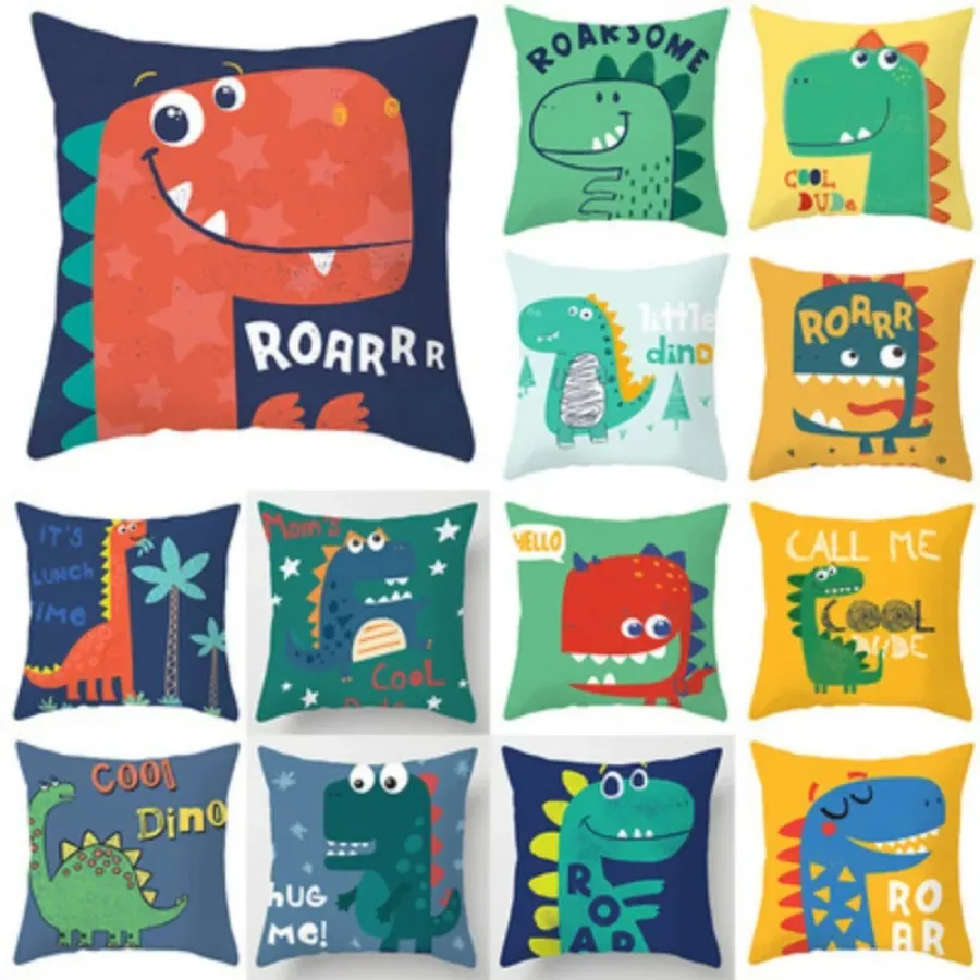 

Funny Dinosaur Pillow Cover Cute Colourful Cartoon Printed Cushion Cover Home Decoration Living Room Sofa 45x45 cm F1830