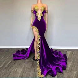 Fashion فساتين السهرة Formal Dresses Elegant Tassel Off Shoulder Illusion O-Neck Arabic Purple Mermaid Prom Party derss 2024