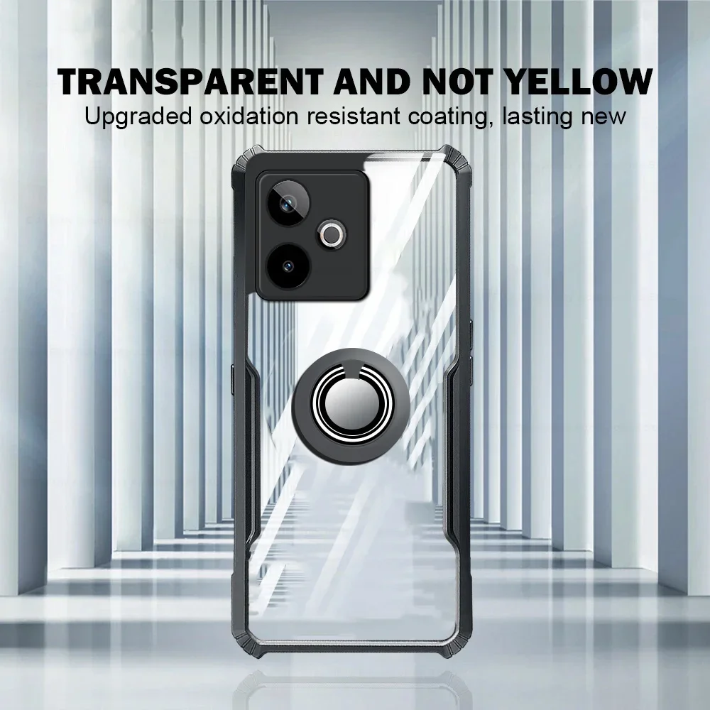Enhanced Acrylic Magnetic Ring Holder Phone Case - Durable TPU+ PC Hard Back Protective Shell