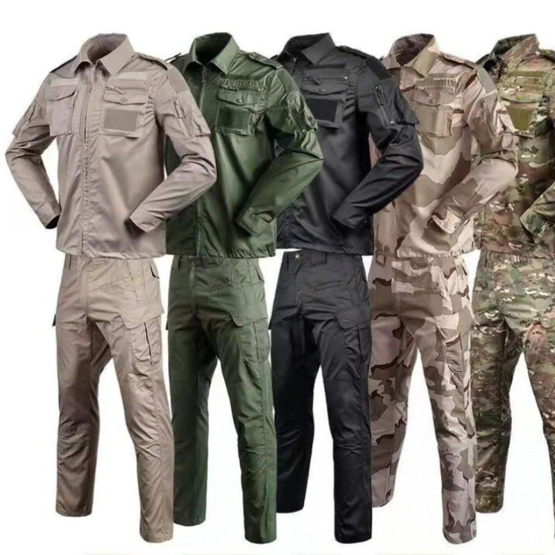 

Outdoor Military Tactical Suit Men's All Terrain Camouflage Suit Multi Color Lapel Coat Men Multi Pocket Zipper MC Two-piece Set