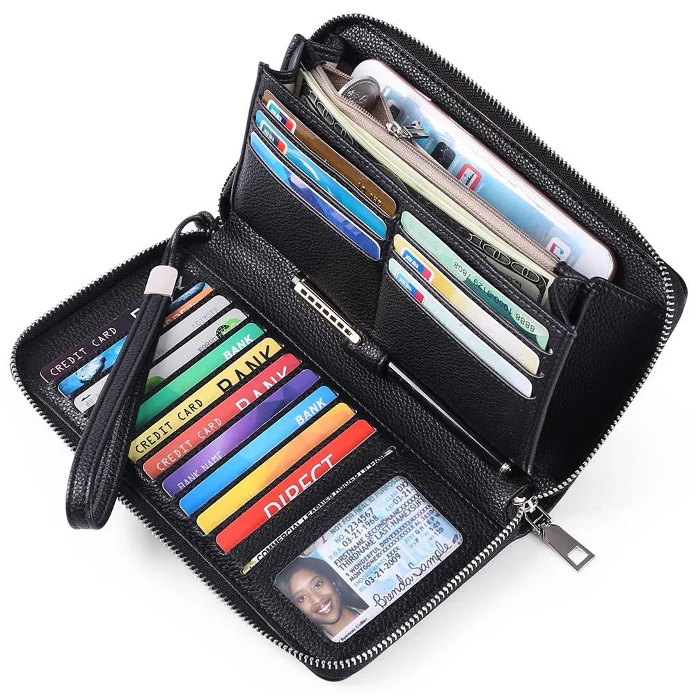 

Large Capacity Women's Long Wallet RFID Blocking Clutch Organizer Zipper Wallet Leather Business ID Credit Card Holder Purses