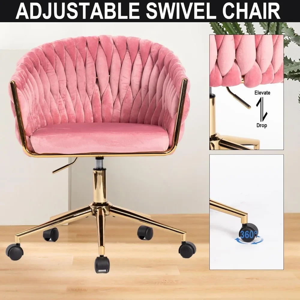 Velvet Office Chair, Pink Desk Chair Vanity Chairs with Wheels,360° Swivel Home Office Desk Chair Computer Chairs, Accent Chair 5