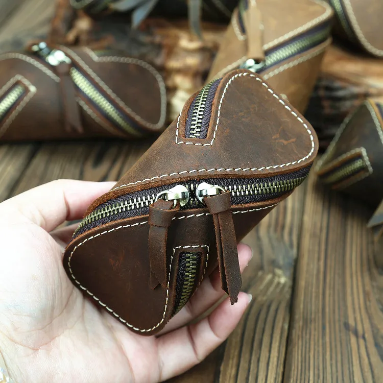 

Crazy Horse Leather Retro Key Bag Pure Cowhide Handle Mini Bag Creative Car Key Bag Genuine Leather Zero Wallet