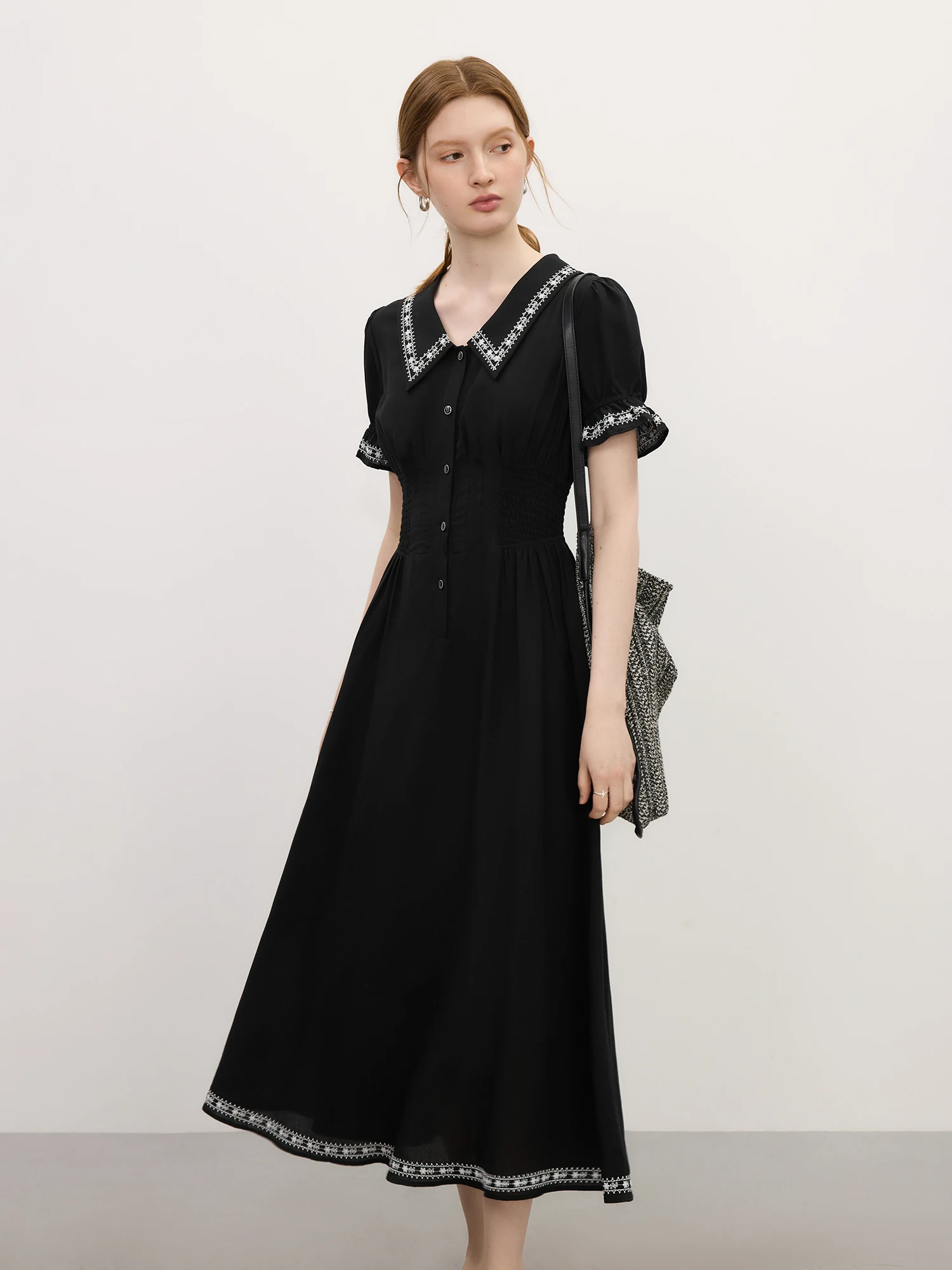 FSLE Black Dress Linen Elegant Commuting French Audrey Hepburn Style  Women's Summer Short Sleeve Little Black Dress 25FS12841 - AliExpress, image size:1500x2000