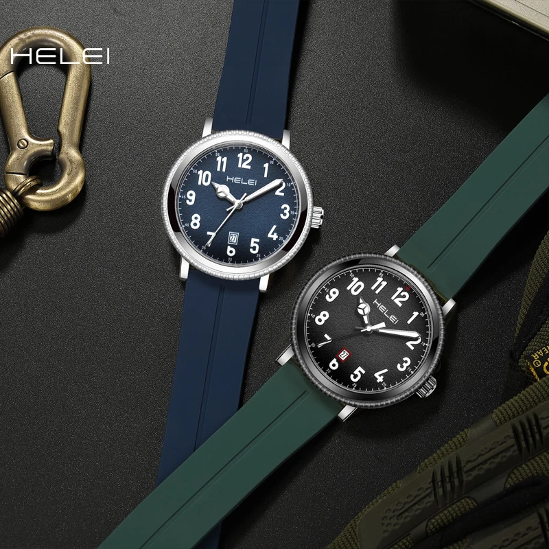 HELEI2024 new men's watches leather date display men's quartz wristwatch business men's watches waterproof luxury men's watches